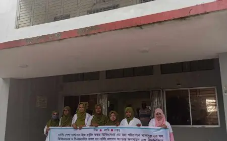 তালতলীতে নার্সিং ও মিডওয়াইফারি অধিদপ্তরের মহাপরিচালকের পদত্যাগের দাবীতে মানববন্ধন