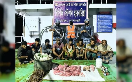সাড়ে ১৩ কেজি হরিণের মাংস ও ১৮ কেজি কাঁকড়াসহ আটক ৮ শিকারি