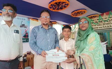 জাতীয় প্রাথমিক শিক্ষা পদক ২৬ এর চূড়ান্ত প্রতিযোগিতায় লড়তে ঢাকায় নড়াইলের শাহরিয়ার
