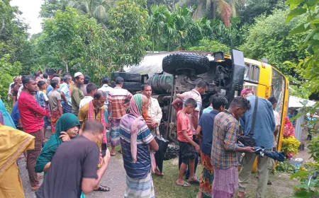 নড়াইলে পাথরবোঝাই ট্রাক উল্টে ঘরের ওপর পড়ে ১ জনের মৃত্যু হয়েছে।
