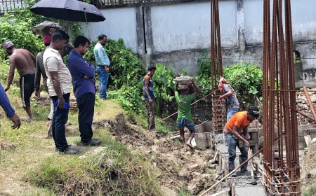 নড়াইল সরকারি বালক বিদ্যালয়ে নিম্নমানের নির্মাণসামগ্রী সরিয়ে ঢালাই কাজ শুরু